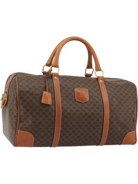 CELINE Macadam Canvas Boston Bag PVC Leather Brown Gold